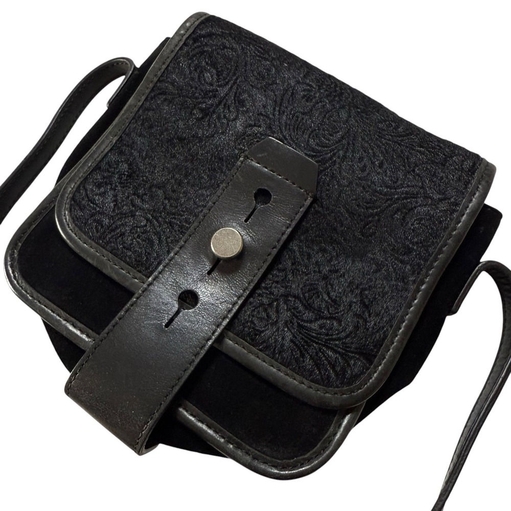 Rare Lucky Brand Mini Crossbody Bag Leather Calf Hair Floral Embossed Micro Y2K